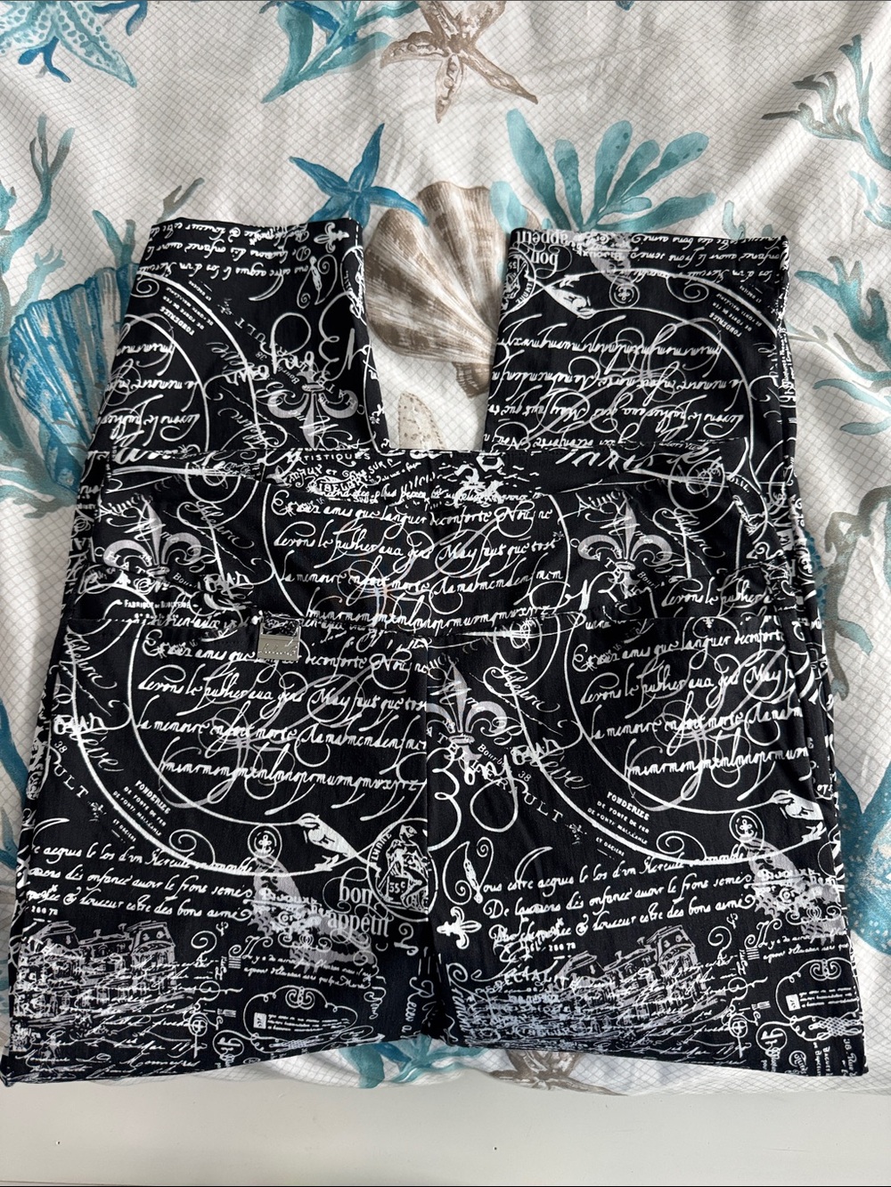 Lulu-B Black Skinny Pants with White Script Pattern